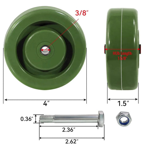 Diagram of Heavy Duty Industrial Caster Wheels 4 Inch By 1.5 Inch Epoxy Resin High Temperature Wheel Set For Ovens And Racks with dimensions.