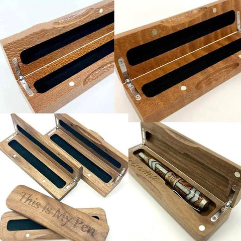 Wooden pen case with 'This Is My Pen' engraving, featuring durable mini hinges for wooden jewelry box chest case gold brass 90 degree opening hidden hinges with 20 screws 30x30mm perfect gift hardware upgrade for craft projects and small wooden boxes.