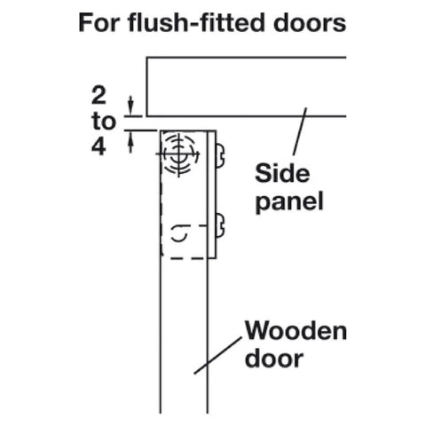 Black Concealed Hinges For Inset Doors Pair installation guide for flush-fitted doors with side panel and wooden door instructions.
