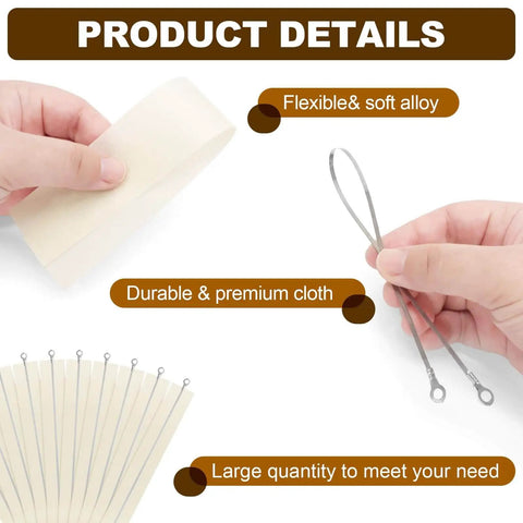 Hands holding Teflon tape and heating element from 8 Inch Impulse Sealer Replacement Parts Kit With 10 Heat Seal Strips And 10 Heating Elements.