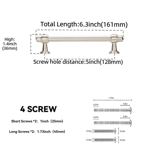 Diagram showing dimensions of 10 Pack 5 Inch Brushed Satin Nickel Cabinet Handles Zinc Alloy Heavy Duty Drawer Pulls.