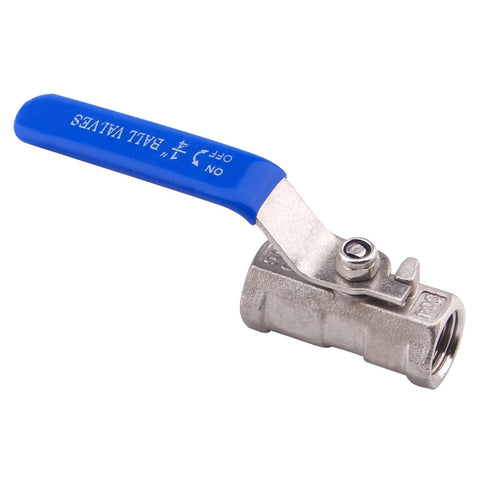 DERNORD stainless steel ball valve, 1/4 in NPT, blue handle, for water, oil, and gas