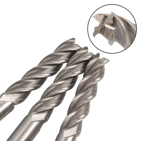 Close-up of Eight Pack 0.25 Inch End Mills Set With Four Flutes HSS End Mill Square Nose CNC Bits for woodworking and metalworking.