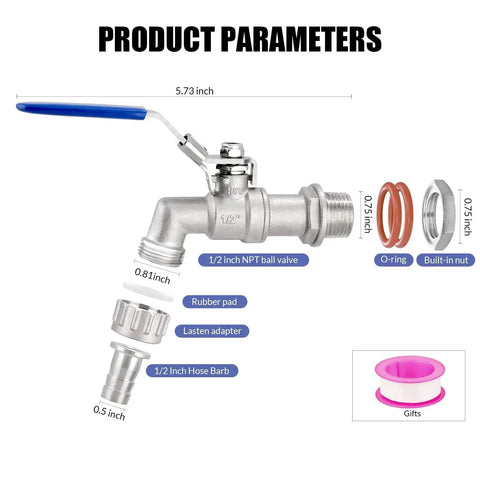 Half Inch Stainless Steel 304 Ball Valve Weldless Bulkhead For Home Brewing Kettles And Mash Tuns Fits Seven Eighths Inch Hole Heavy Duty Brewing Gear dimensions and components diagram