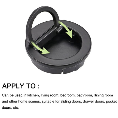 Flush Ring Pull Handles Set Of 3 In Black 35mm 1.38 Inch Zinc Alloy Flush Pull Latch for kitchens and doors.