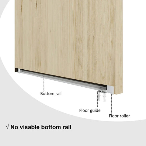 Concealed Trackless Sliding Barn Door Hardware Kit With Soft Close showing bottom rail, no floor track design in use.