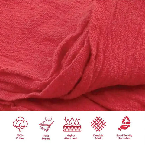 Red Cotton Shop Towels Pack Of Fifty Rags For Heavy Duty Cleaning Durable 100 Percent Cotton Cloths Extra Soft Yet Highly Absorbent