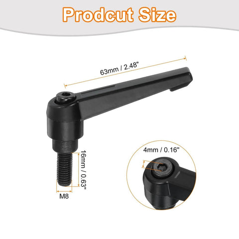 Pack Of 4 M8 x 16mm Adjustable Knob Handles With Male Thread Push Button Ratchet Quick Release Locking Bolt For Lathe Machinery Black Finish
