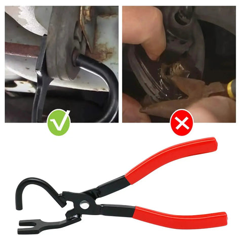 Exhaust Hanger Removal Pliers For All Rubber Hangers And Brackets with red handles, showing correct and incorrect usage