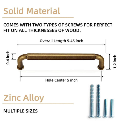 Diagram of Six Pack Antique Brass Zinc Alloy Cabinet Pulls With 5 Inch Hole Center 5.5 Inch Total Length 128mm Center