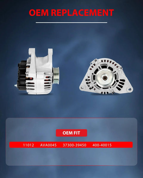Drop In Plug And Play Alternator For Kia Sorento 3.5L 2003 2004 2005 2006 Replacement 37300 39450 400 40015 shown from side and front