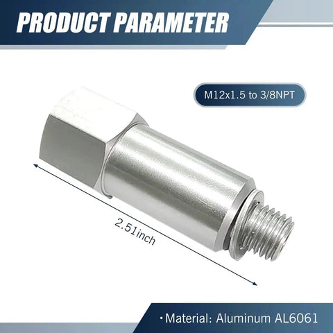 Car Cooling Water Temperature Adapter From M12x1.5 Male To 3/8 NPT Female, Alloy Extension With Gasket, shown with dimensions