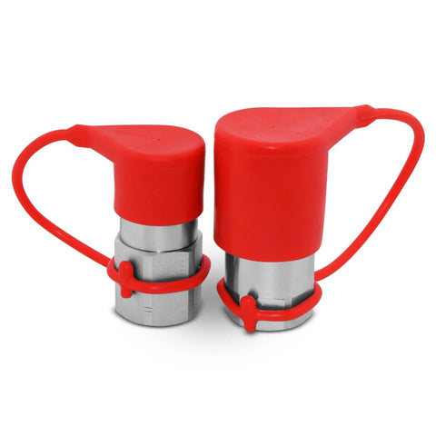Summit Hydraulics flat-face high-flow skid steer quick-connect couplings set, 3/4" body x 3/4" NPT with red dust caps