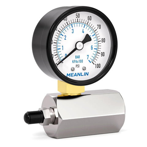 Meanlin 2-inch steel air test gauge, 0–100 psi, dual scale, 3/4 in FNPT connection, chrome mounting