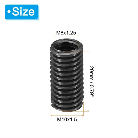 PATIKIL carbon steel threaded repair insert sleeve, 20mm long, M8x1.25 female to M10x1.5 male reducing thread