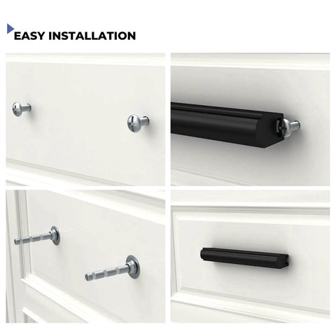 Installation steps for ten pack adjustable black cabinet drawer pulls from 2 to 8.8 inches hole spacing for cabinets and furniture.
