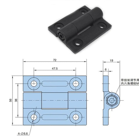Plastic Black Torque Hinges For Doors With Damping, Beefy Durable And Easy Install Gate Hinge Replacement, 1 Piece, XK561 diagram and size