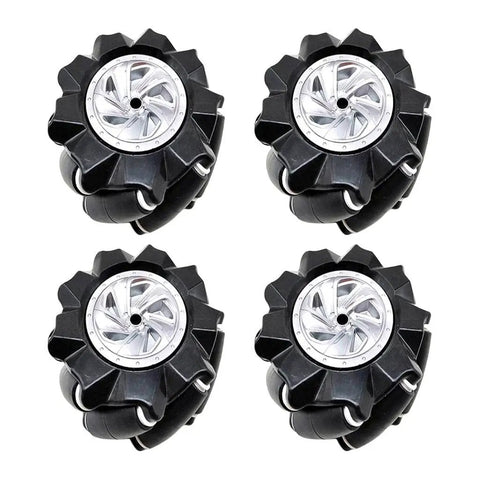 4 Pack Omni Directional Robot Wheels With Integrated Wheel Leather And Hub For DIY Toy Cars, shown front view, smooth design