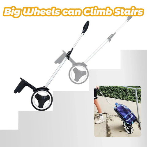 Wheeled Backpack Trolley With Noiseless Large Wheels demonstrating stair climbing with a luggage bag in a real-life setting.