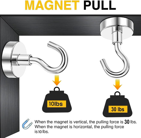 10 Pack Magnetic Hooks 30lb Heavy Duty N52 Magnets For Cruise Cabin Ship Essentials showing weight pull on steel surface