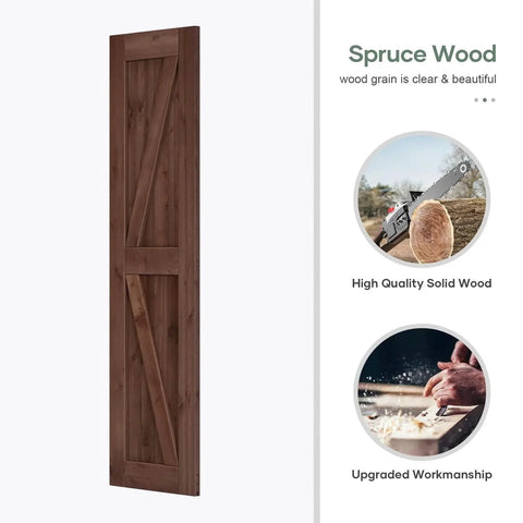 48x84 Inch Double 24x84 Inch Sliding Barn Wood Door Slab With 8ft Hardware Kit And Handle In Coffee Finish K Shape Spruce Solid Wood