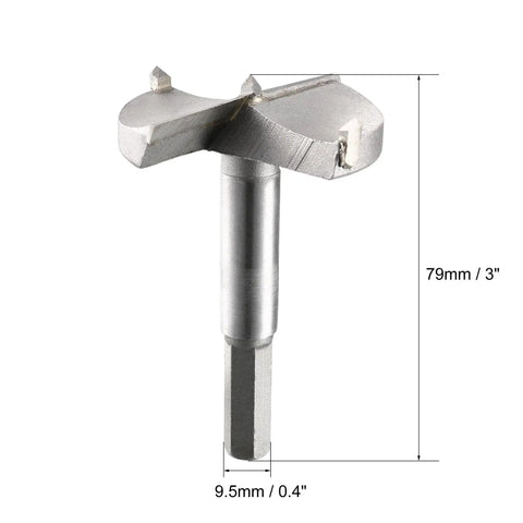 Pro Grade Forstner Drill Bit 53mm Tungsten Carbide Wood Hole Saw Auger Opener, cemented carbide cutter, steel body, dimensions shown