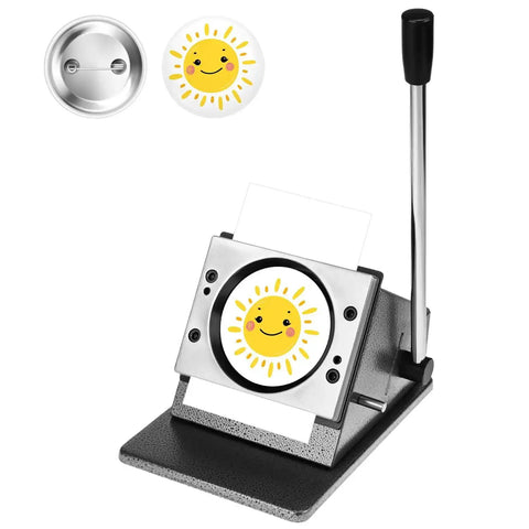 3 Inch Button Paper Cutter And Badge Die Cutter with sun design sticker, heavy duty metal cutter for DIY stamps and card buttons