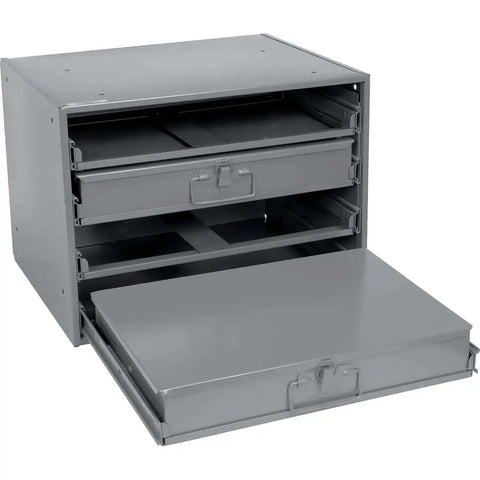 Durable Steel Compartment Box Rack With Four Adjustable Divider Boxes And Large Slide Shelf, heavy-duty storage unit