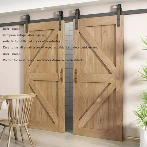 European Style Barn Door Handle Antique Metal Pull For Sliding Doors And Cabinets And Cupboards shown on wooden doors