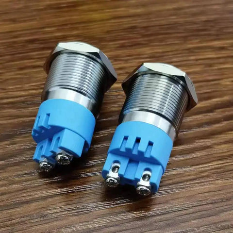 2 Pack DC 12V 19mm Waterproof IP65 Red LED Flash Indicator Light With Buzzer 90dB Alarm on wood surface