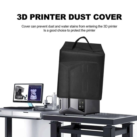 Heavy Duty Waterproof Anti Static Nylon Dust Cover For Saturn 4 Ultra 16K Resin 3D Printer on tabletop with monitor