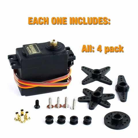 MG995 Digital RC Servo Motors Set Four Pack With Metal Gears and accessories for smart cars, robots, boats, helicopters