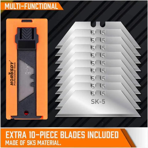 4 Pack Heavy Duty Box Cutter Knives With Aluminum Handle Retractable Blades SK5, extra 10-piece SK5 blades shown