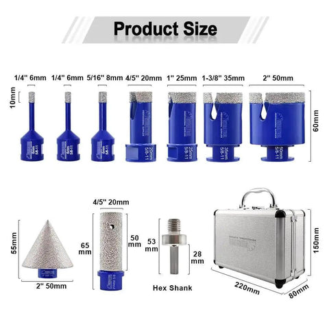 Bangin Diamond Drill Core Bit Set For Tile Porcelain Marble Ceramic Granite With Hex Shank Adapter 10 Piece Includes Drill Bits