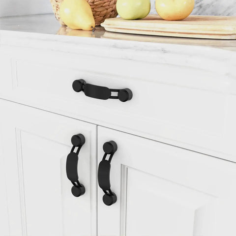 Installed 10 Pack 3 Inch Matte Black Cabinet Handles for Kitchen Cupboards and Drawers, durable metal construction cabinet pulls hardware.