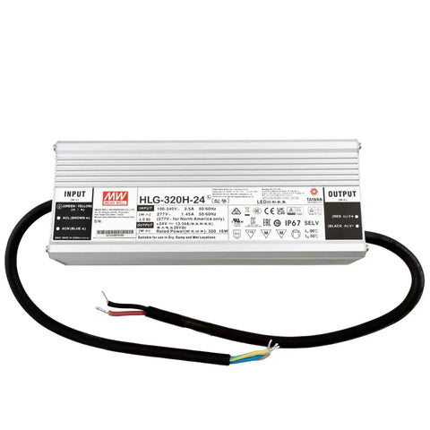 320W 24V DC LED Driver And Power Supply With Dual CV And CC Output, IP67 Waterproof, UL Recognized, 90-305VAC Input, heavy-duty build