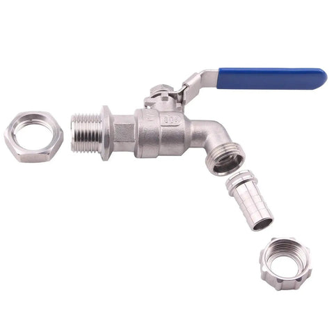 Stainless Steel Ball Valve One Half Inch Weldless Bulkhead For Home Brew Kettle And Mash Tun, Two Piece Full Port Design With Hose Barb