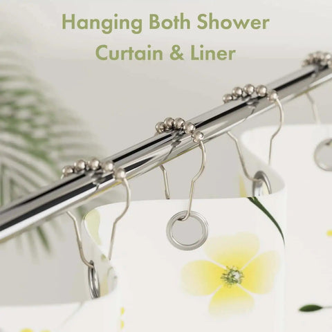 Rustproof Stainless Steel Shower Curtain Hooks Set Of 12 For Bathroom Rods With Polished Nickel Finish holding curtain and liner