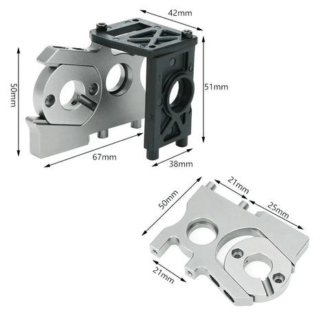One Eighth Scale RC Brushless Motor Mounting Kit Sturdy Motor Base Mounting Holder With Fixed Mount Go To Easy Install Conversion Kit Accessory For One Eighth Electric RC Cars Reliable Durable Motor Mount To Power Your Ride, silver metal parts with measurements for RC cars