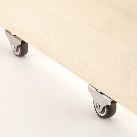 Installed Mini Fixed Caster Wheels 1.25 Inch Set Of 4 With Silent Bearing and Metal Top under wooden drawer