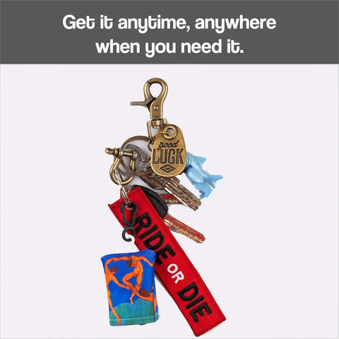 Keychain with "Ride or Die" tag and lucky charm featuring a folded Double Sided Microfiber Glasses Cleaning Cloth For Lenses Screens Cameras.
