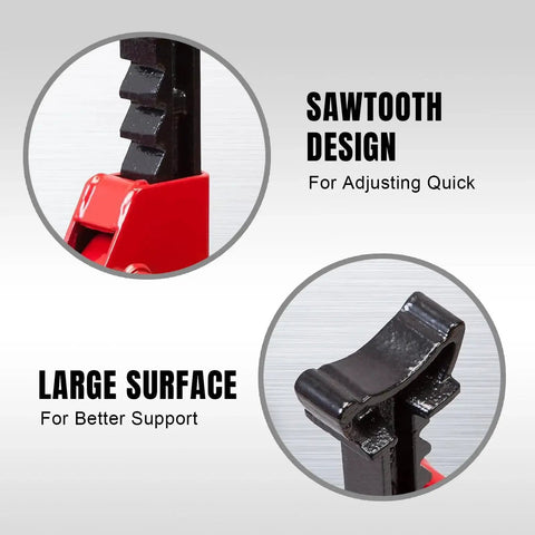 Close-up view of 3 Ton Jack Stands 2 Pack with Adjustable Lock Welded Steel Vehicle Support showing sawtooth design and large surface