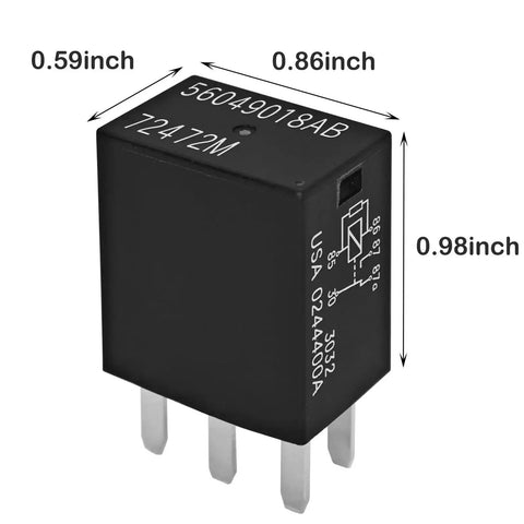 Beefy 30A 12VDC 5 Pin Automotive Relay Pack Of 4 For Chrysler Dodge Jeep Cars Trucks And SUVs with dimensions and schematic view
