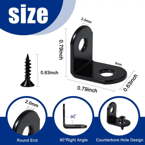 22Pc L Bracket Corner Brace Set Black Stainless Steel 90 Degree Right Angle Brackets With 44 Screws And Storage Tin For Shelves Wood Furniture