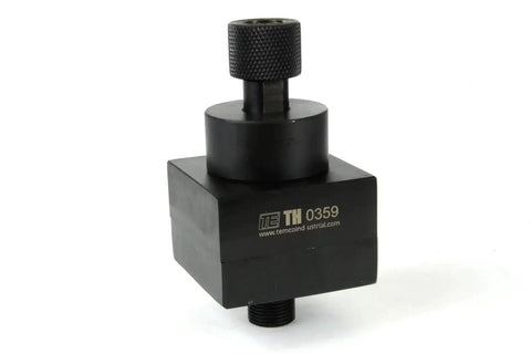 Double D Punch Die Set 1-3-8 By 1-1-8 Inch Knockout Hole Kit with case, focus on hardened tool steel die, front view.