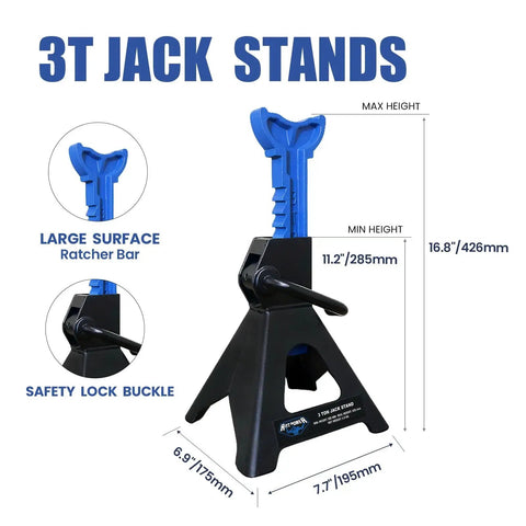 3 Ton Heavy Duty Car Jack Stands Set With Adjustable Height From 11.22 To 16.77 Inches For Lifting SUVs Small Trucks And Pickups