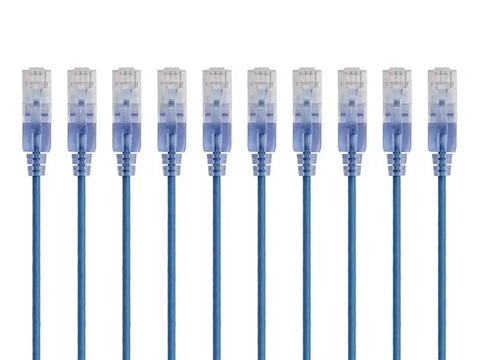 SlimRun Cat6A Ethernet Patch Cable 1ft Snagless RJ45 UTP 550MHz 10G Bare Copper 30AWG Blue 10-Pack for data centers and home networking