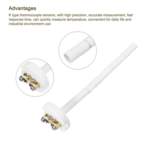 K-type ceramic kiln thermocouple sensor probe, 6-inch white ceramic tube with 3.3ft wire