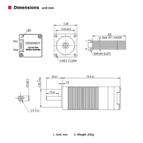 Technical drawing of Integrated NEMA 11 Servo Stepper Motor With Built-In 17-Bit Single-Turn And 32-Bit Multi-Turn Absolute Encoder.