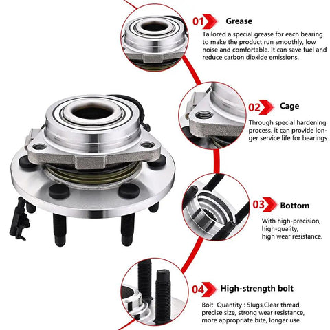 Close-up of Front Wheel Hub Bearing Assembly For 4WD 6 Lug 515096 Compatible With Chevy Tahoe Silverado 1500 with features